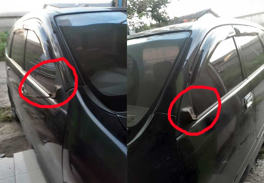 Waspada, 3 Mobil Kehilangan Kaca Spion di Kampung Cibadak Desa Bojong